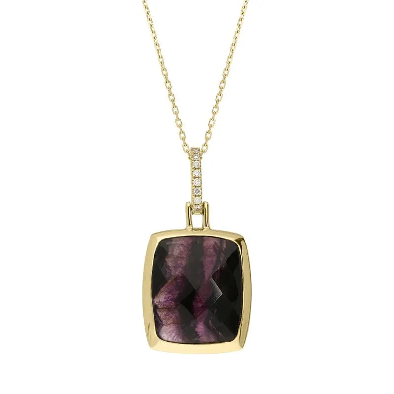 18ct Yellow Gold Blue John 0.03ct Diamond Faceted Oblong Necklace D