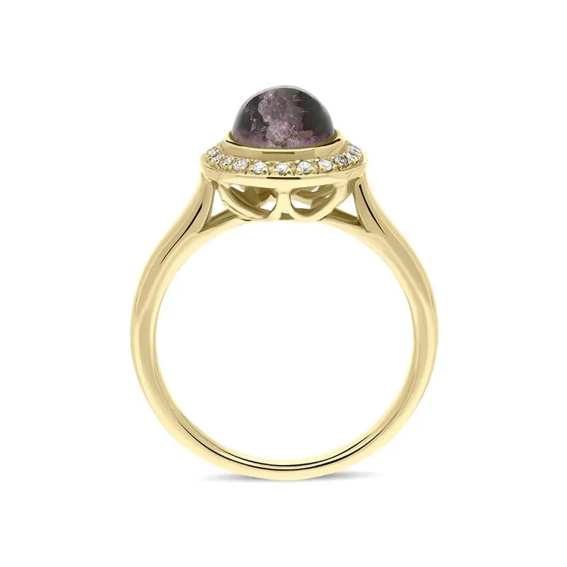 18ct Yellow Gold Blue John 0.13ct Diamond Pear Shaped Ring
