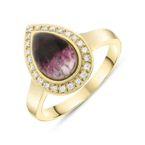 18ct Yellow Gold Blue John 0.13ct Diamond Pear Shaped Ring