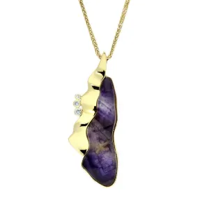18ct Yellow Gold Blue John 0.15ct Diamond Wave Necklace