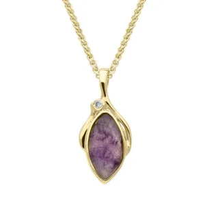 18ct Yellow Gold Blue John Diamond Faceted Marquise Necklace