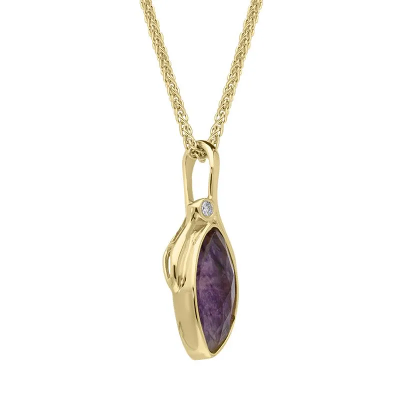 18ct Yellow Gold Blue John Diamond Faceted Marquise Necklace