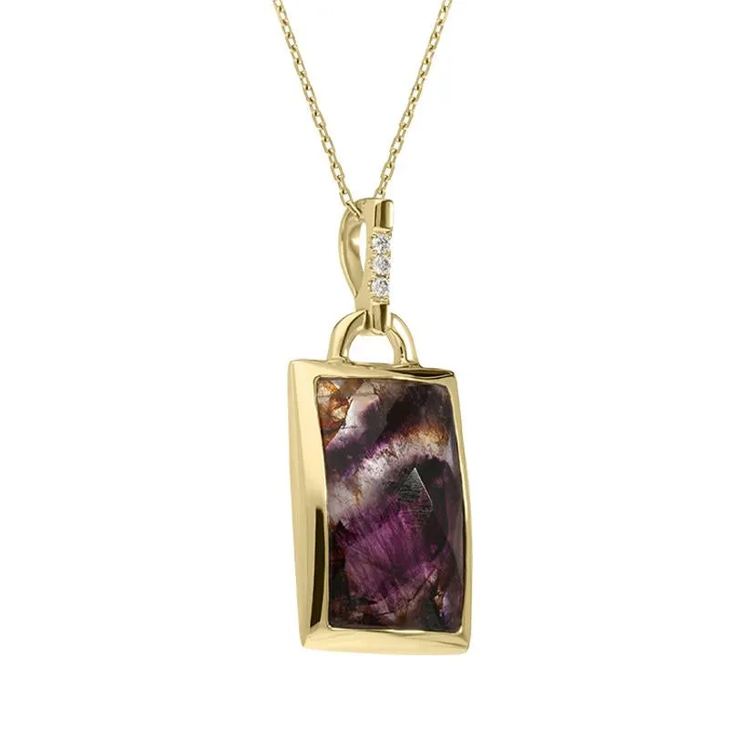 18ct Yellow Gold Blue John Diamond Faceted Rectangle Necklace D