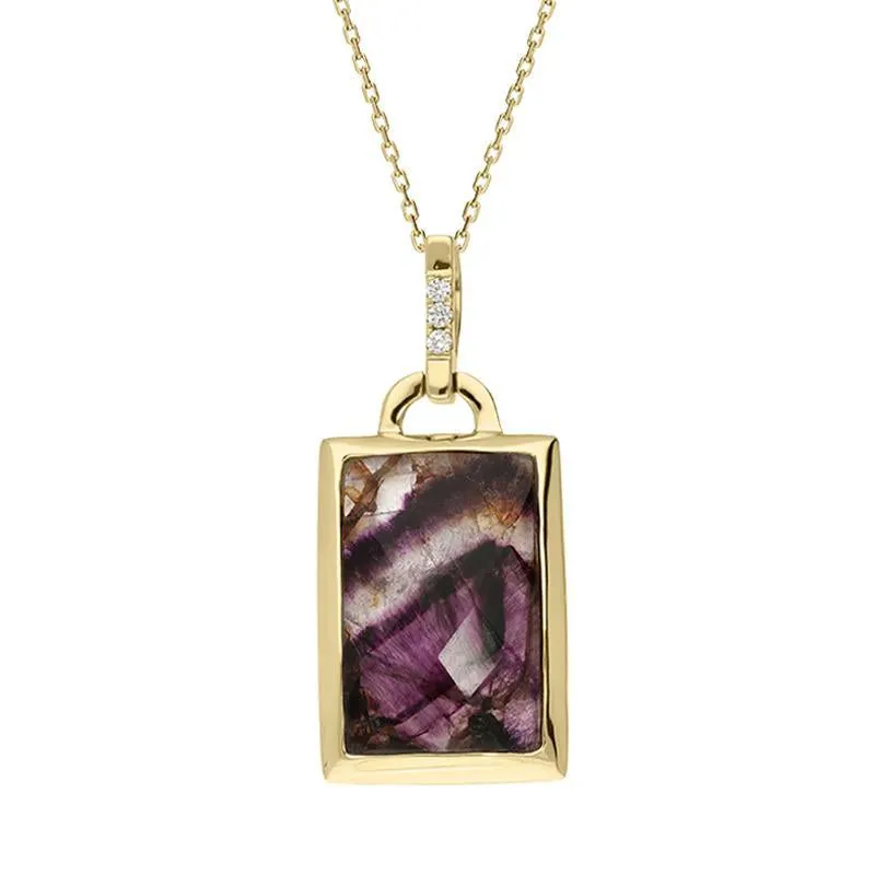 18ct Yellow Gold Blue John Diamond Faceted Rectangle Necklace D