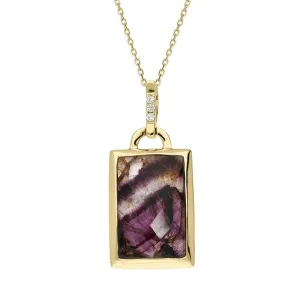 18ct Yellow Gold Blue John Diamond Faceted Rectangle Necklace D