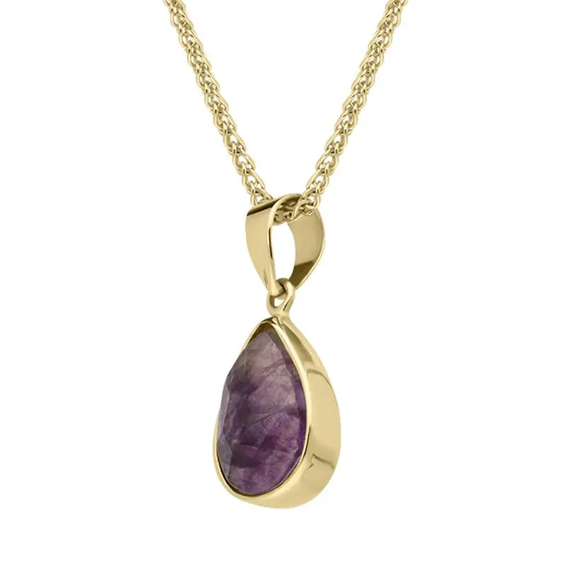 18ct Yellow Gold Blue John Faceted Pear Necklace