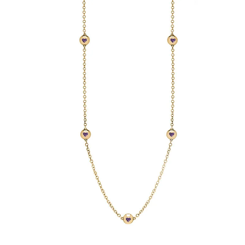 18ct Yellow Gold Blue John Heart Link Disc Chain Necklace