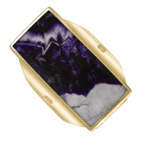 18ct Yellow Gold Blue John King's Coronation Hallmark Large Oblong Ring D