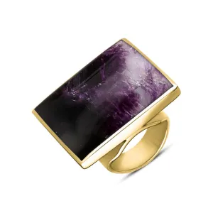 18ct Yellow Gold Blue John Large Square Ring