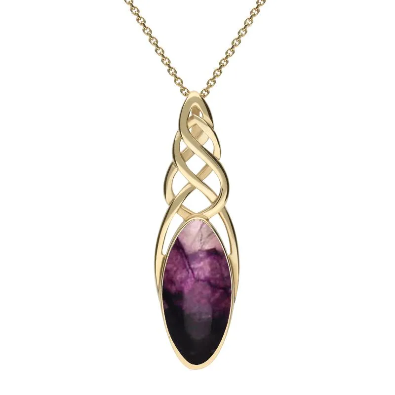18ct Yellow Gold Blue John Long Marquise Celtic Necklace D