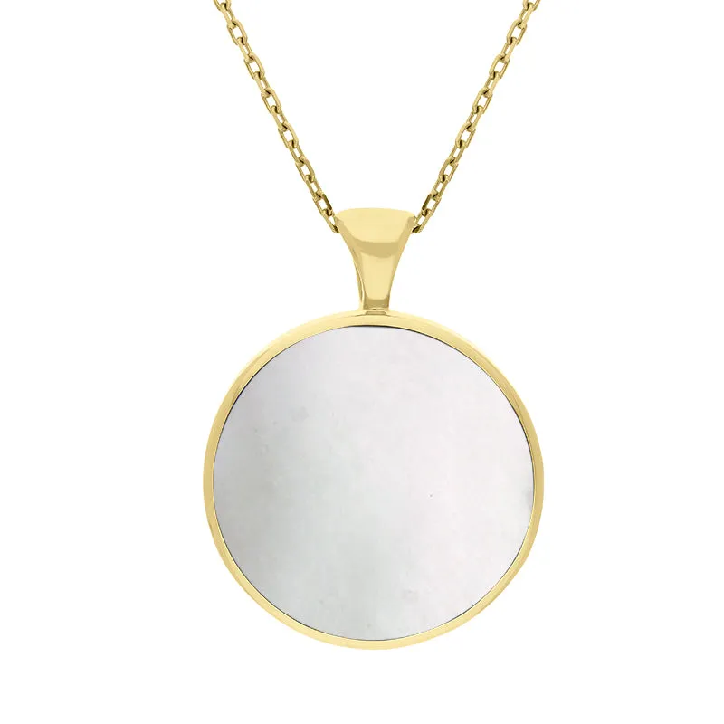 18ct Yellow Gold Blue John Mother Of Pearl Large Double Sided Round Fob Necklace