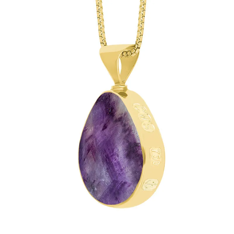 18ct Yellow Gold Blue John Mother of Pearl Queens Jubilee Hallmark Double Sided Pear-shaped Necklace D