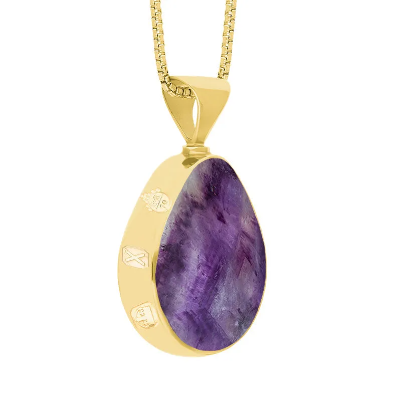 18ct Yellow Gold Blue John Mother of Pearl Queens Jubilee Hallmark Double Sided Pear-shaped Necklace D