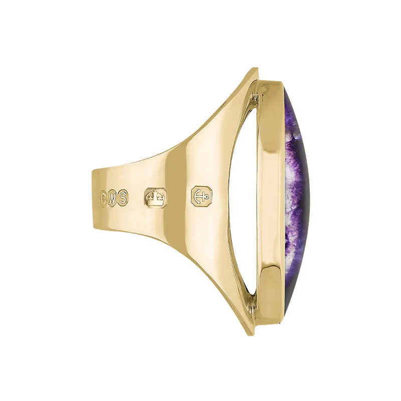 18ct Yellow Gold Blue John Queen's Jubilee Hallmark Large Oval Ring D
