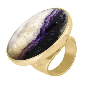 18ct Yellow Gold Blue John Queen's Jubilee Hallmark Large Round Ring D