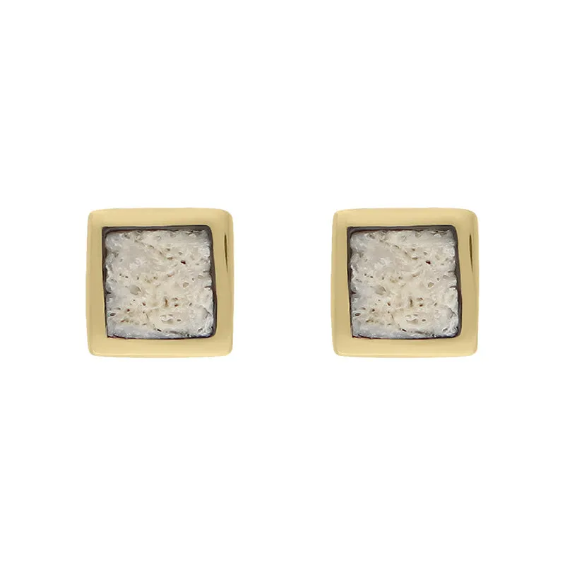 18ct Yellow Gold Coquina Dinky Square Stud Earrings