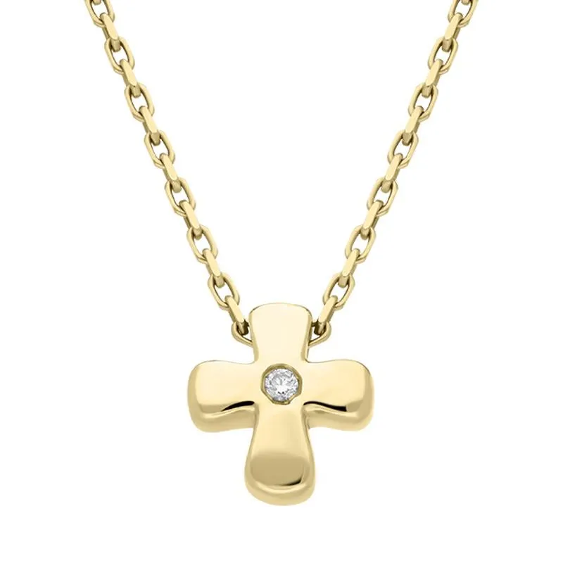 18ct Yellow Gold Diamond Clover Leaf Cross Necklace