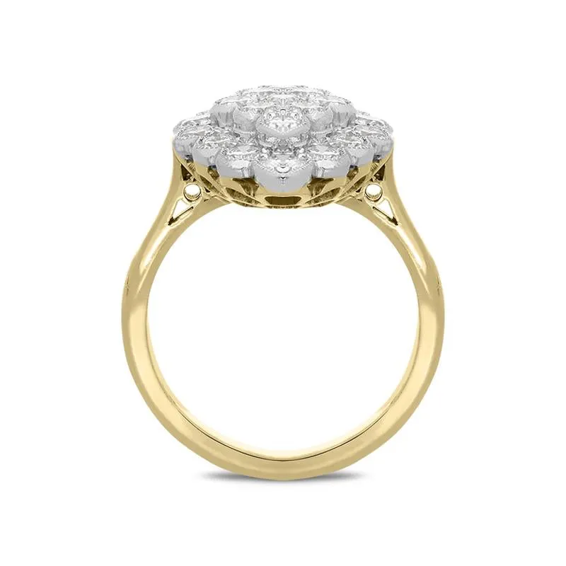18ct Yellow Gold Diamond Honeycomb Cluster Ring