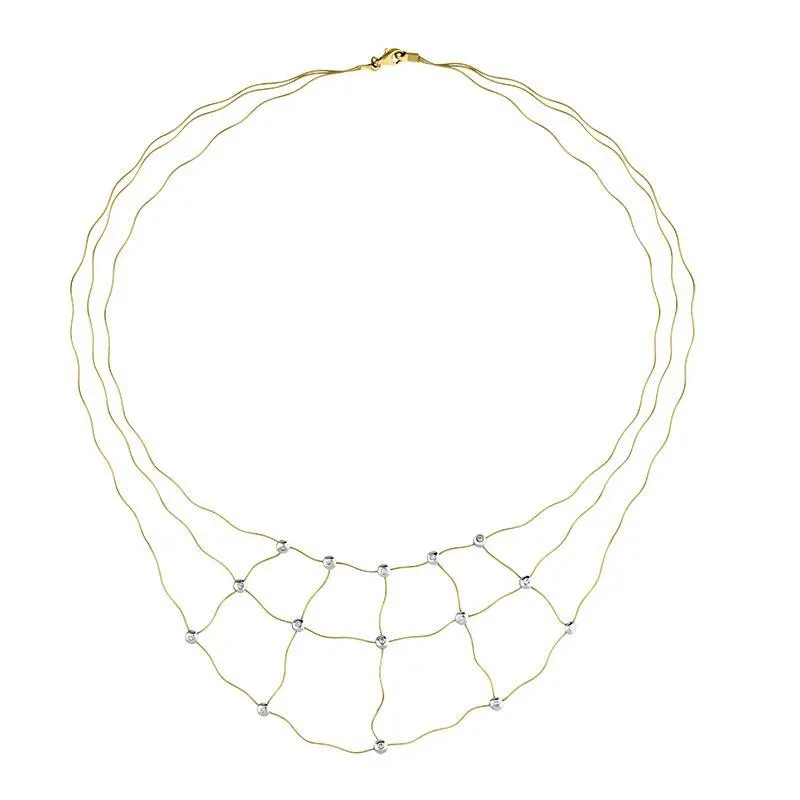 18ct Yellow Gold Diamond Open Wave Necklet D