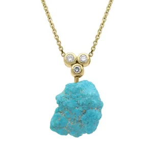18ct Yellow Gold Diamond Turquoise Organic Necklace