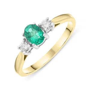 18ct Yellow Gold Emerald and Diamond Trilogy Ring