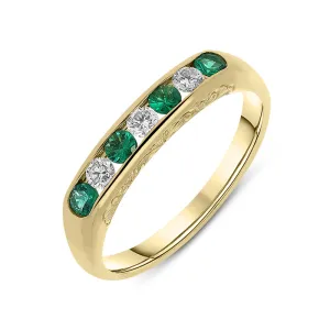 18ct Yellow Gold Emerald Diamond Channel Set Half Eternity Ring