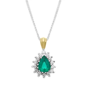 18ct Yellow Gold Emerald Diamond Cluster Pear Pendant