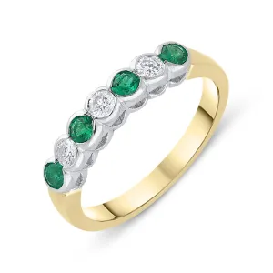 18ct Yellow Gold Emerald Diamond Half Eternity Ring