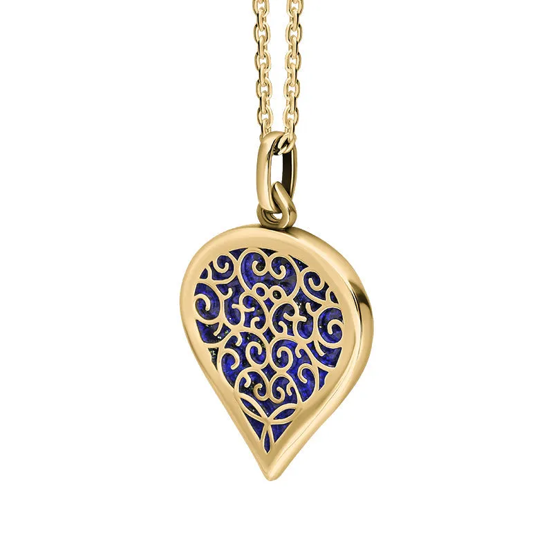 18ct Yellow Gold Lapis Lazuli Flore Filigree Medium Heart Necklace