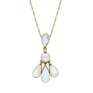 18ct Yellow Gold Moonstone Five Stone Unique Drop Necklace D