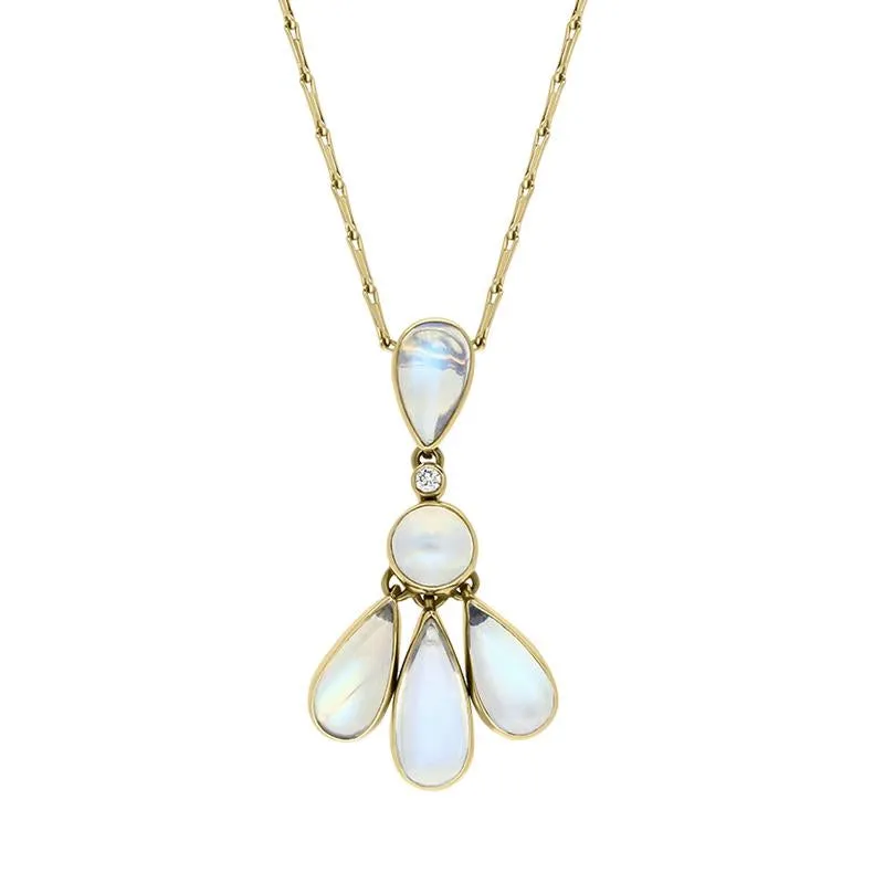 18ct Yellow Gold Moonstone Five Stone Unique Drop Necklace D
