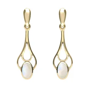 18ct Yellow Gold Moonstone Spoon Drop Earrings