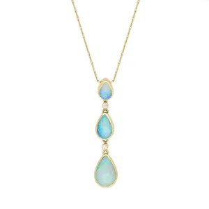 18ct Yellow Gold Opal Diamond Three Stone Graduating Pear Necklace