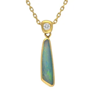 18ct Yellow Gold Opal Diamond Unique Organic Necklace D