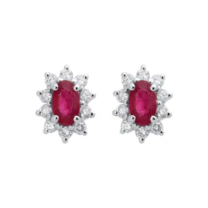 18ct Yellow Gold Ruby Diamond Cluster Stud Earrings