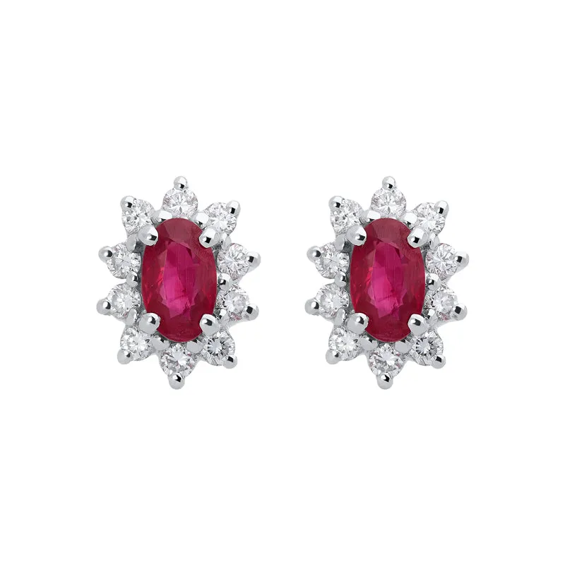 18ct Yellow Gold Ruby Diamond Cluster Stud Earrings