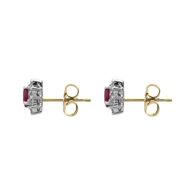 18ct Yellow Gold Ruby Diamond Cluster Stud Earrings