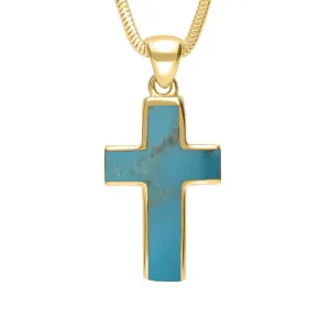 18ct Yellow Gold Turquoise Channel Set Cross Necklace