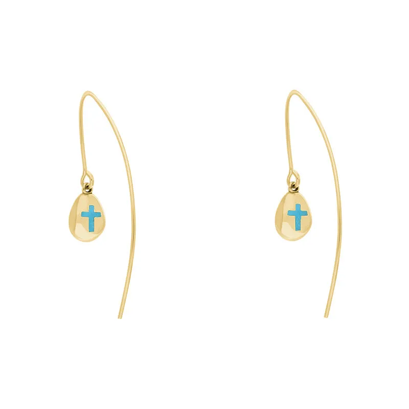 18ct Yellow Gold Turquoise Cross Disc Drop Earrings