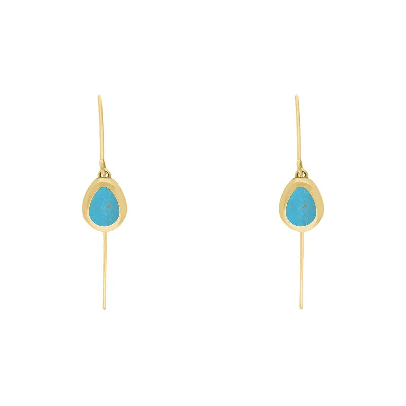 18ct Yellow Gold Turquoise Cross Disc Drop Earrings