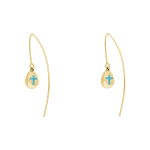 18ct Yellow Gold Turquoise Cross Disc Drop Earrings
