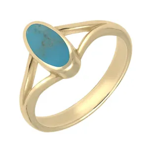 18ct Yellow Gold Turquoise Heritage Oval Split Shoulder Ring