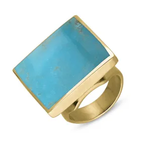 18ct Yellow Gold Turquoise King's Coronation Hallmark Medium Square Ring D