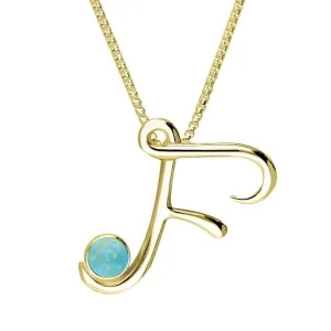 18ct Yellow Gold Turquoise Love Letters Initial F Necklace