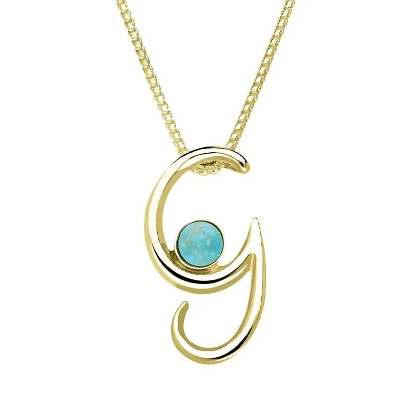 18ct Yellow Gold Turquoise Love Letters Initial G Necklace