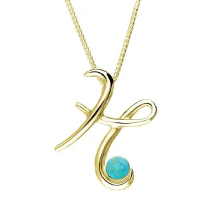 18ct Yellow Gold Turquoise Love Letters Initial H Necklace