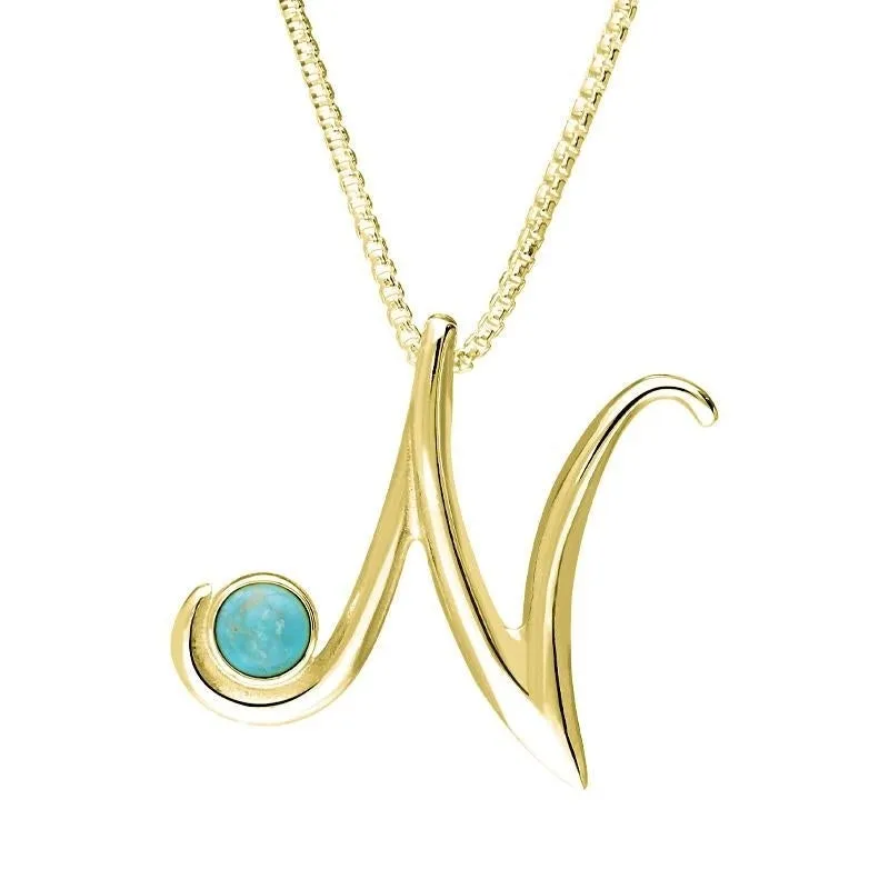 18ct Yellow Gold Turquoise Love Letters Initial N Necklace