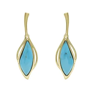 18ct Yellow Gold Turquoise Open Marquise Drop Earrings