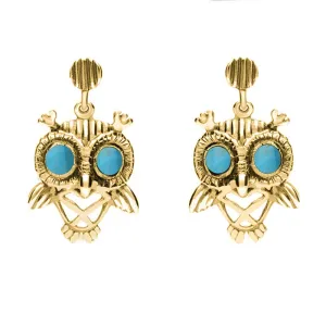 18ct Yellow Gold Turquoise Owl Stud Earrings