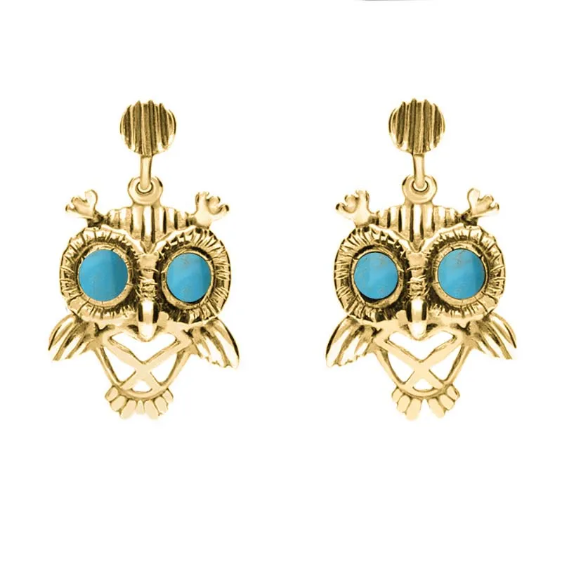 18ct Yellow Gold Turquoise Owl Stud Earrings